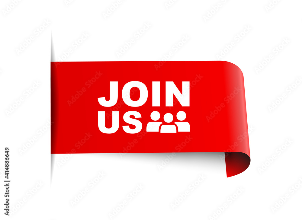 Poster vector illustration join us label. modern web banner element with team icon