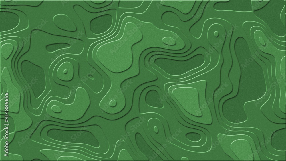 Poster relief structure of elements in flowing edges - abstract graphic background in green - 3d illustrati