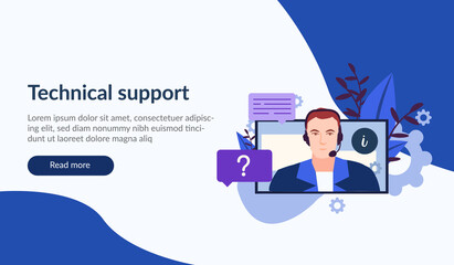 Professional operator supports client in chat. Technical website support. Web landing page. vector illustration for banner