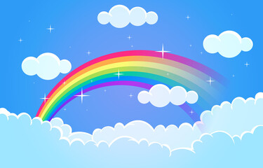 Beautiful Colorful Rainbow Cloud Sky Nature Illustration