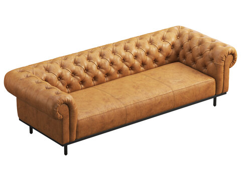 Classic Chester Brown Leather Upholstery Sofa. 3d Render.