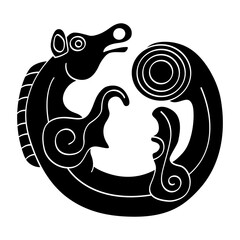 vector monochrome icon with ancient Scythian art. Symbol with animal motifs for your project