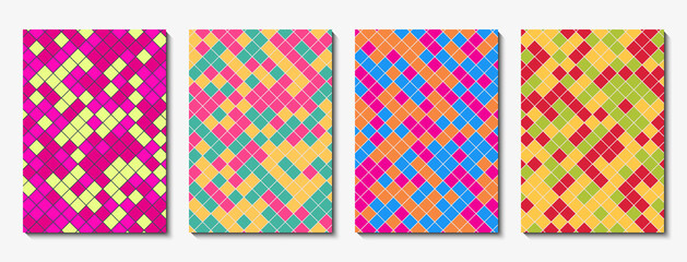 Set of geometric covers in different bright colors. Geometric shapes in the form of quares.