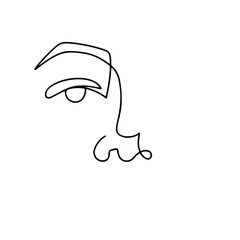 Obraz premium Continuous line drawing. Abstract woman portrait. One line face art vector illustration. Female linear contour isolated on white.