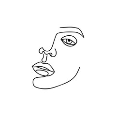 Continuous line drawing. Abstract woman portrait. One line face art vector illustration. Female linear contour isolated on white.