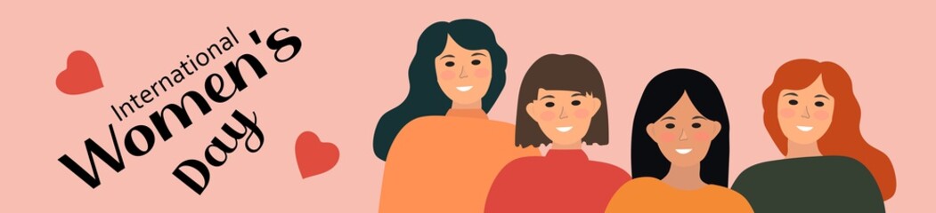 Fototapeta premium International Women s Day 8 March. Feminism female solidarity greeting card. Fight for freedom, independence, equality. Vector illustration