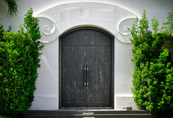 Large closed wooden doors