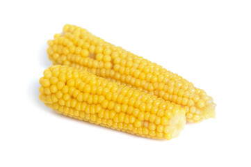 Delicious baby corn, isolated on white background.
