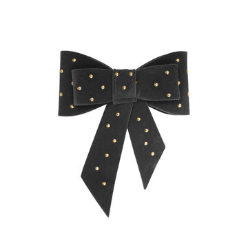 Decorative Black Velvet Bow Isolated On White Background. Design Element With Clipping Path