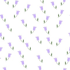 Seamless pattern with violet tulip, white background. Flat style vector