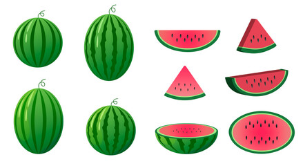 Fresh and juicy whole watermelons and slices