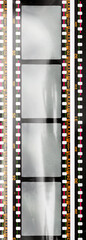 long 35mm negative film strip with empty or blank frames and nice light reflection on the material. cool photo placeholder.