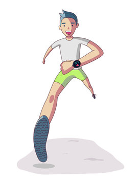 Runner with sport watch isolated on white background - vector illustration