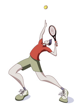 A tennis player serving. Sports game - vector illustration
