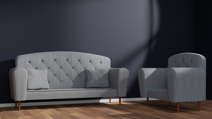 modern living room with sofa and gray wall