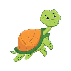 The turtle is a sea and land animal that swims underwater. Cartoon vector illustration isolated on white background.