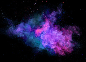 Launched colorful powder on black background