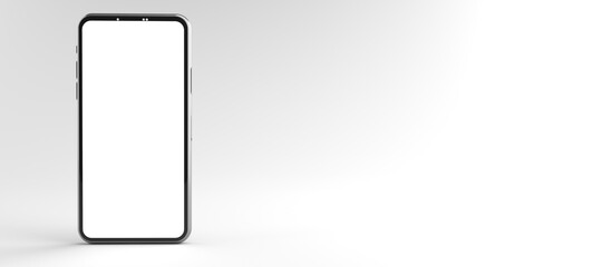 3D rendering of mockups Smartphones white screen on white floor, Mobile phone lay down on the ground. Smartphones white screen can be used for commercial advertising, Isolated on white background.