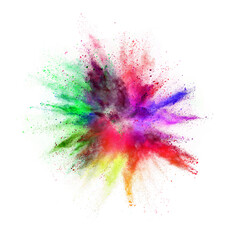 Launched colorful powder on white background