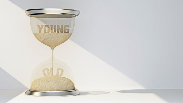concept hourglass with text young and old