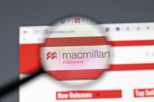 New York, USA - 15 February 2021: Macmillan Publishers website in browser with company logo, Illustrative Editorial.