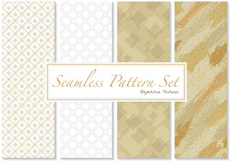 Set of Seamless Patterns in Gold and White Colors - Repetitive Background Textures, Abstract Vector