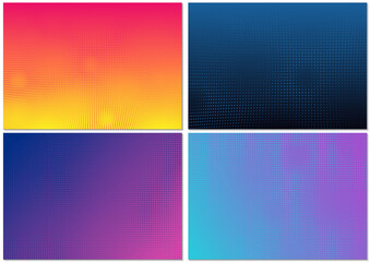 Set of Backgrounds with Halftone Pattern and Colorful Gradient - Four Graphic Designs as Vector Illustration