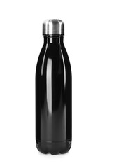 Modern black thermos bottle isolated on white