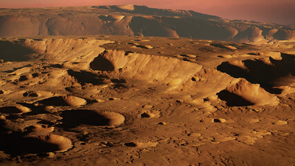 Fototapeta premium landscape on planet Mars, scenic space desert scene on the red planet