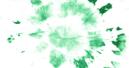  Green Printed Tie. Dyed Boho Silk Background.