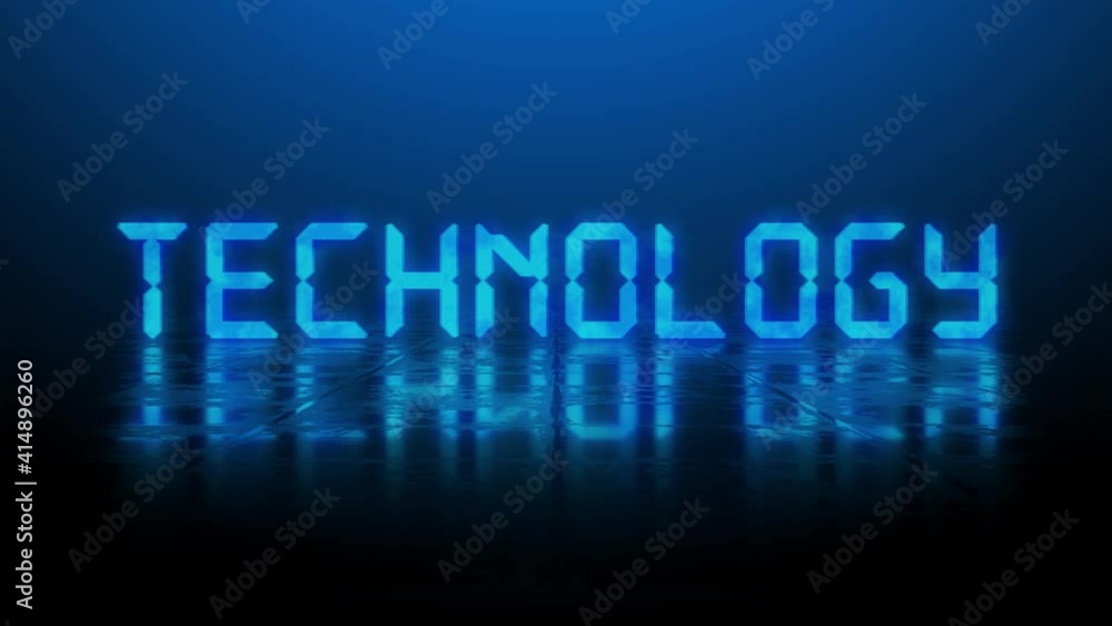 Poster reflection effects on a structured surface - blurred blue lettering technology animated out random l
