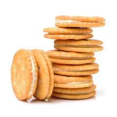 vanilla sandwich cookies on white background