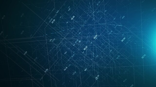 Abstract blue network grid perspective motion graphic seamless looping background. Digital technology futuristic animation concept.