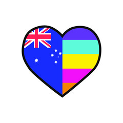 Vector illustration of the heart filled with Australian flag and the Genderqueer pride flag on white background.