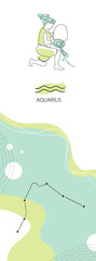 Zodiac background. Aquarius constellation. The element of water. One line.