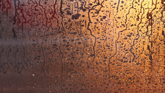 Natural background of condensation, drops of flowing water on the window pane