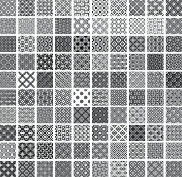 100 Universal different geometric seamless patterns. Endless vector texture can be used for wrapping wallpaper, pattern fills, web background,surface textures. Set of monochrome ornaments