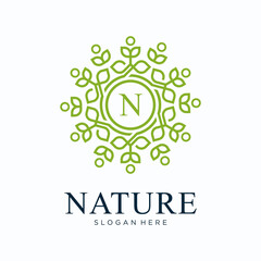 luxury mandala, ornament boutique logo design templates in trendy linear style with flowers and leaves 