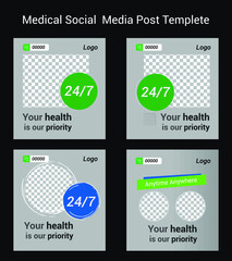 Medical social media post template. Editable Healthcare Banner.