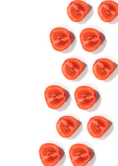 tomatoes pattern of fresh vegetables sliced 
on a white background