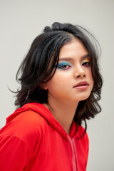 Fototapeta premium Beautiful sexy woman portrait face. Beautiful girl with perfect fresh clean skin and neat hair