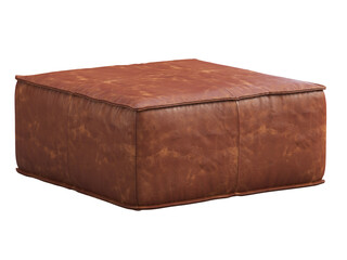 Brown leather mid-century ottoman. 3d render