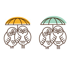 Two Owl in Love under umbrella,family owls