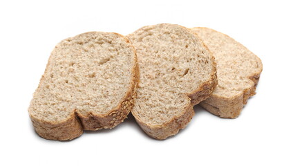 Integral wheat rye bread slices with seeds isolated on white background