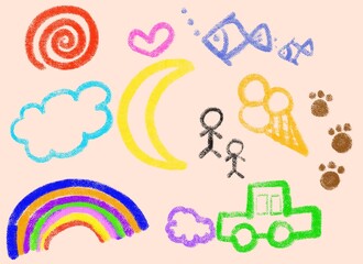 set of icons shapes, object, draw by crayon