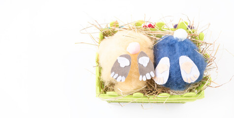 two handmade fluffy easter bunnys