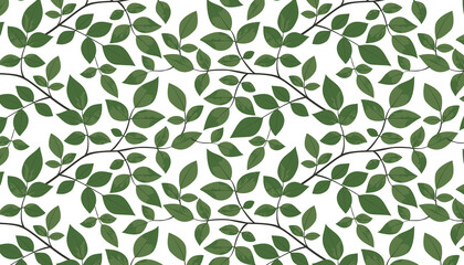 Green leaves seamless pattern in pressed flower style.