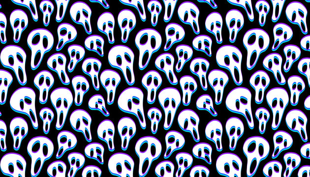 Happy halloween ghost face scream seamless pattern.