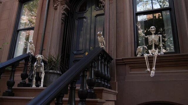 Halloween in New York - skeletons on one of the Manhattan streets