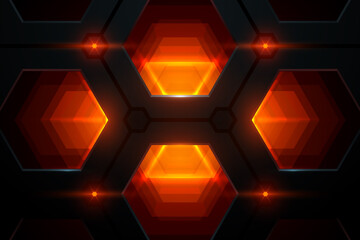 Abstract hexagonal metal background with red light effect